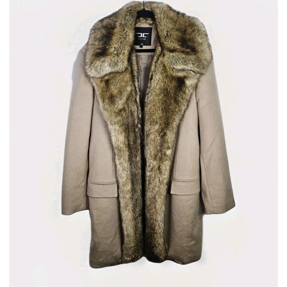 Jordan Craig Black Label Tan Long Faux Fur Trim Wool Blend Coat Womens Plus 2X - Picture 1 of 9